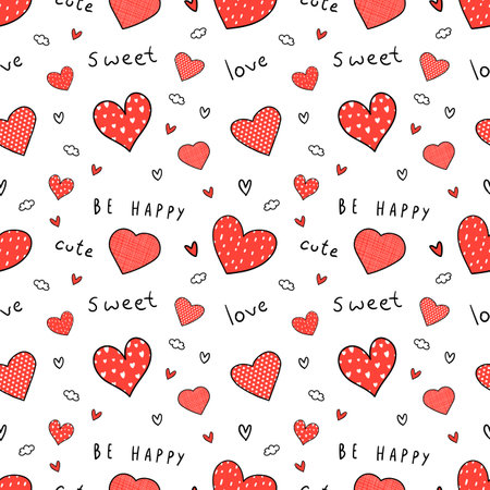 Seamless pattern doodle hearts pattern.のイラスト素材