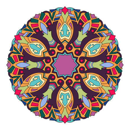 Bright multicolored mandala with beautiful floral pattern.のイラスト素材
