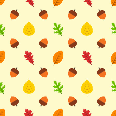 Seamless pattern with acorns and autumn leaves.のイラスト素材