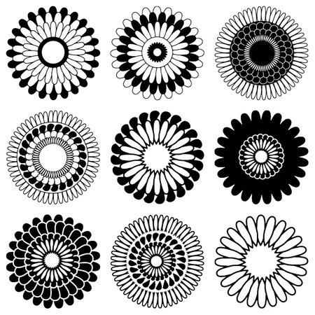 Black and white simple Japanese style flower icon.のイラスト素材