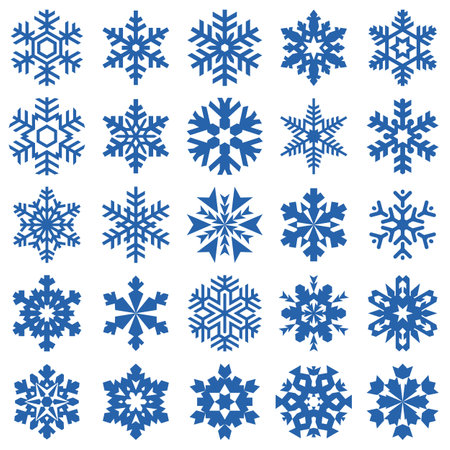 Blue snowflake icons collection  in line style isolated on white background.のイラスト素材