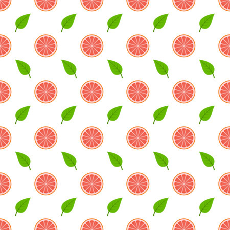 Vector seamless pattern with grapefruits and leaf.のイラスト素材
