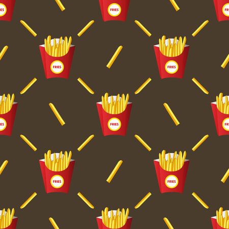 Vector seamless pattern french fries in a red box with a shadow on the background.のイラスト素材