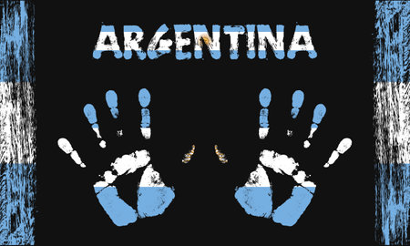 Vector flag of Argentina in the form of peaceful palms with text and brush strokes on a black background.のイラスト素材