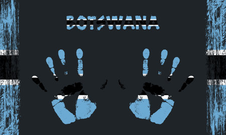 Vector flag of Botswana in the form of peaceful palms with text and brush strokes on a black background.のイラスト素材