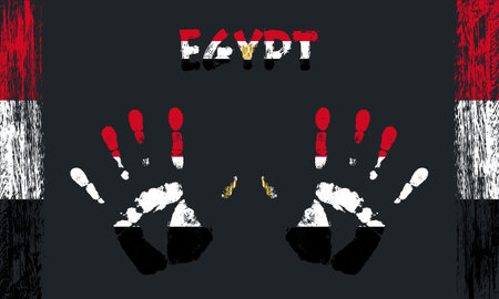 Vector flag of Egypt in the form of peaceful palms with text and brush strokes on a black background.のイラスト素材