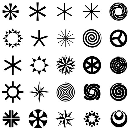 Set of abstract geometric symbols black and white minimalistic silhouettes of figures.のイラスト素材