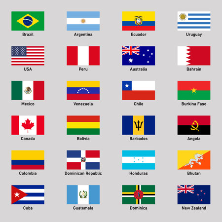 Set of flags of different american countries in flat style.のイラスト素材