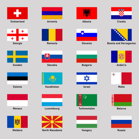 Set of flags of different european countries in flat style.のイラスト素材