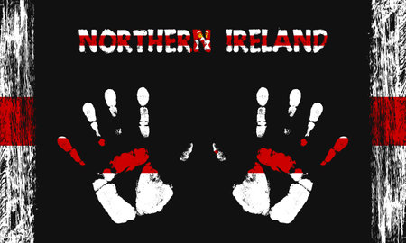 Vector flag of Northern Ireland in the form of peaceful palms with text and brush strokes on a black background.のイラスト素材
