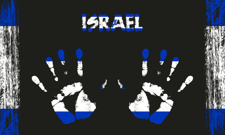 Vector flag of Israel in the form of peaceful palms with text and brush strokes on a black background.のイラスト素材