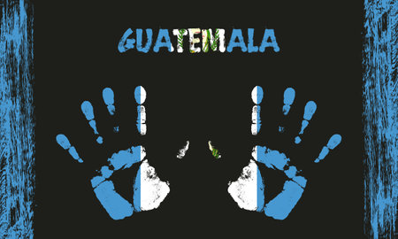 Vector flag of Guatemala in the form of peaceful palms with text and brush strokes on a black background.のイラスト素材
