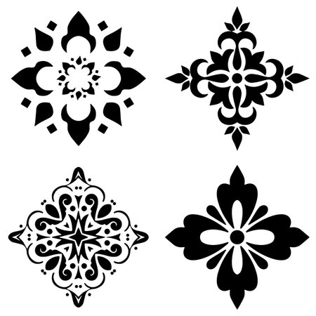 Set of vintage floral patterns and embellishments isolated on white background.のイラスト素材