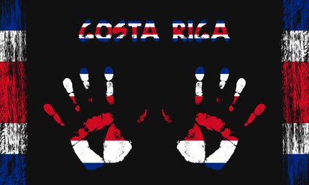 Vector flag of Costa Rica in the form of peaceful palms with text and brush strokes on a black background.のイラスト素材