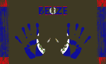 Vector flag of Belize in the form of peaceful palms with text and brush strokes on a black background.のイラスト素材