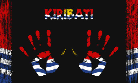 Vector flag of Kiribati in the form of peaceful palms with text and brush strokes on a black background.のイラスト素材