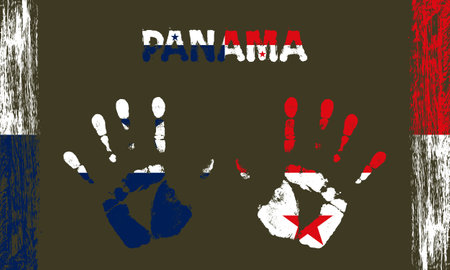 Vector flag of Panama in the form of peaceful palms with text and brush strokes on a black background.のイラスト素材