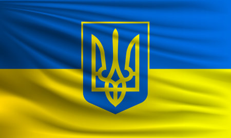 Vector flag of Ukraine waving closeup style background illustration.のイラスト素材