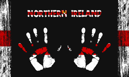 Vector flag of Northern Ireland in the form of peaceful palms with text and brush strokes on a black background.のイラスト素材