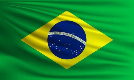 Vector flag of Brazil waving closeup style background illustration.の写真素材