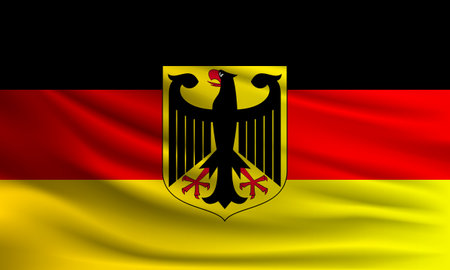 Vector flag of Germany waving closeup style background illustration.の写真素材