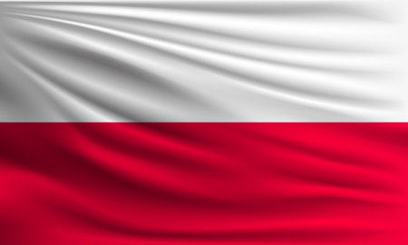 Vector flag of Poland waving closeup style background illustration.の写真素材