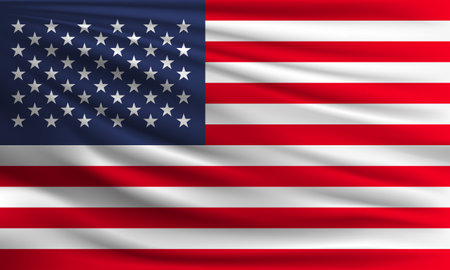 Vector flag of USA waving closeup style background illustration.の写真素材