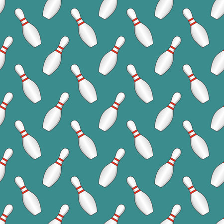Vector striped bowling pins seamless pattern isolated on green background.のイラスト素材