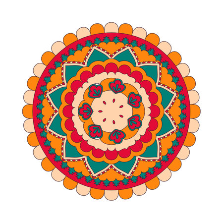 Vector hand drawn doodle mandala ethnic mandala with colorful tribal ornament.のイラスト素材