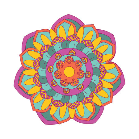 Vector hand drawn doodle mandala ethnic mandala with colorful tribal ornament.のイラスト素材