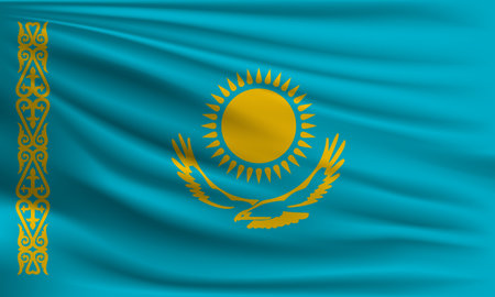 Vector flag of Kazakhstan waving closeup style background illustration.の写真素材