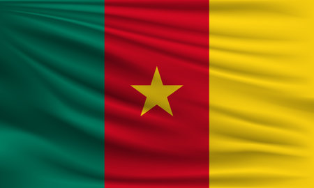 Vector flag of Cameroon waving closeup style background illustration.の写真素材