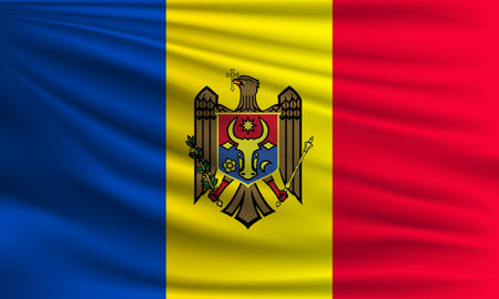 Vector flag of Moldova waving closeup style background illustration.の写真素材