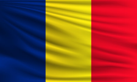 Vector flag of Romania waving closeup style background illustration.の写真素材