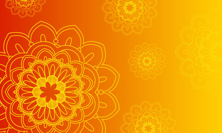 Flower mandala on orange background floral illustration.のイラスト素材