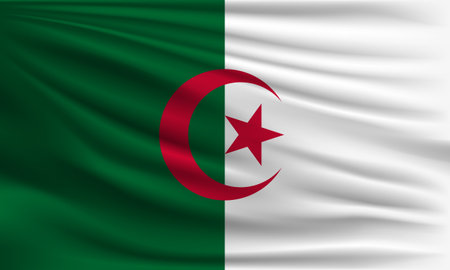 Vector flag of Algeria waving closeup style background illustration.の写真素材