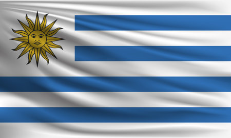 Vector flag of Uruguay waving closeup style background illustration.の写真素材