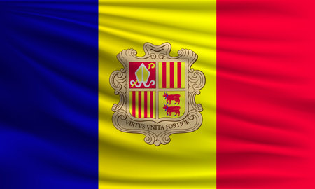 Vector flag of Andorra waving closeup style background illustration.の写真素材