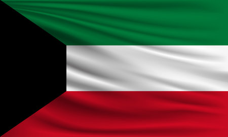 Vector flag of Kuwait waving closeup style background illustration.の写真素材