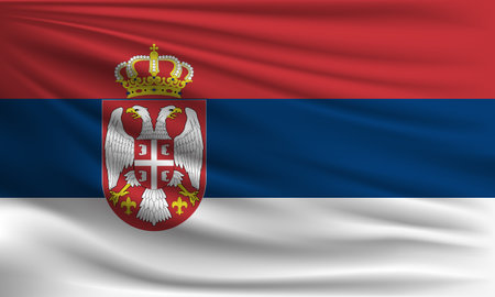 Vector flag of Serbia waving closeup style background illustration.の写真素材