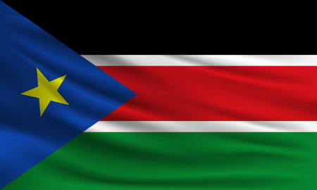 Vector flag of South Sudan waving closeup style background illustration.の写真素材