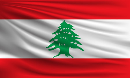 Vector flag of Lebanon waving closeup style background illustration.の写真素材