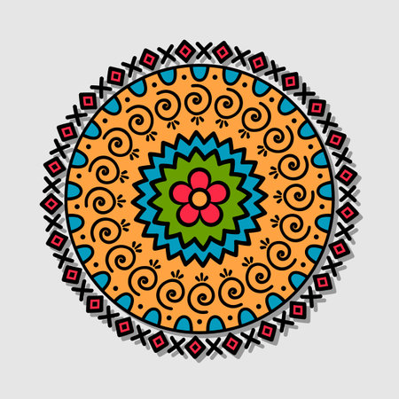Vector hand drawn doodle mandala colorful tribal ornament.のイラスト素材