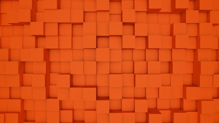 Abstract orange modern architecture 3D background with orange cubes on the wall.の写真素材