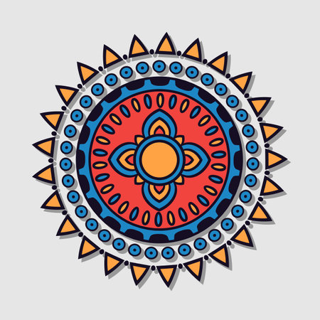 Vector hand drawn doodle mandala colorful tribal ornament.のイラスト素材