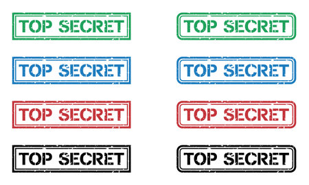Set of vector colored grunge top secret stamps.のイラスト素材