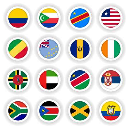 Set of national round flags with shadow of different countries.のイラスト素材
