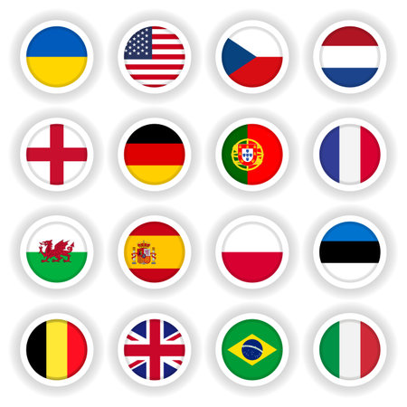 Set of flags round 3D buttons of different countries.のイラスト素材