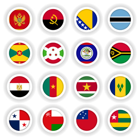 A large set of 3D buttons of flags of different countries.のイラスト素材