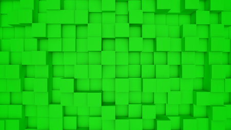 Abstract green modern architecture 3D background with green cubes on the wall.の写真素材